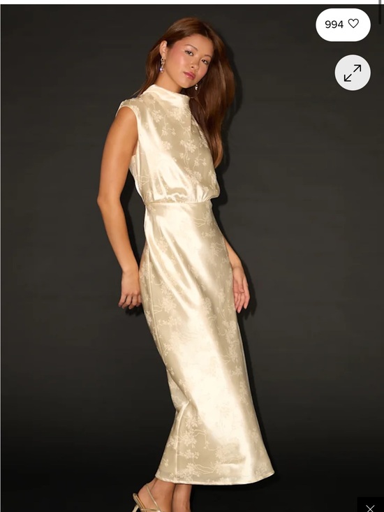 Lulus Dresses & Skirts - Lulu's Cream Satin Jacquard Maxi Dress with High Neck